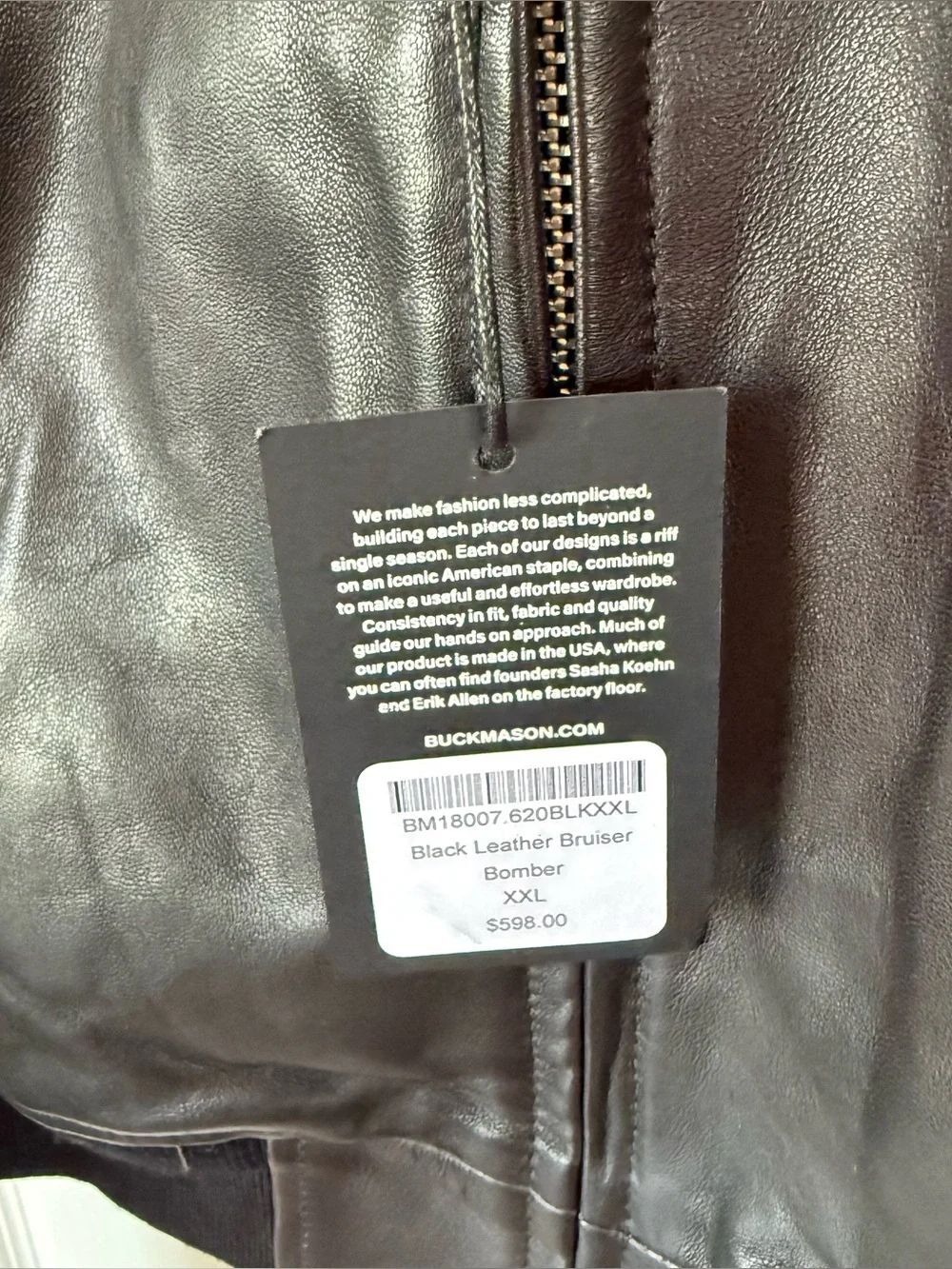 Buck Mason Black Leather Bruiser leather bomber Jacket • XXL - Picture 5 of 6